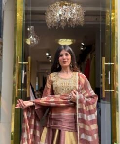 Alternative view of RUHANI COPPER BROWN SILK LENGHA WITH LONG TOP & DUPATTA