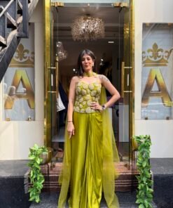 MISHA GREEN PLEATED SKIRT WITH DRAMATIC CROP TOP