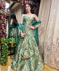 EMERALD GREEN BANARASI MERMAID SKIRT WITH CORSET