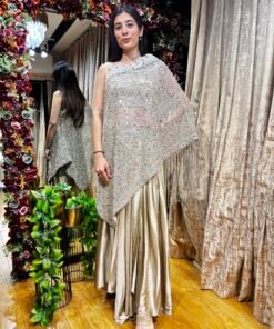 AALIYA SHIMMER ONE SIDE SHOULDER WITH PLEATED SKIRT