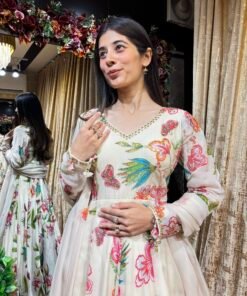 Alternative view of IVORY BLOOM FLORAL ANARKALI SET