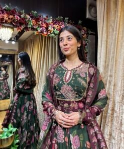 Alternative view of EMERALD BLOOM PRINTED HANDWORK ANARKALI SET