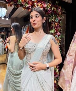 Alternative view of LUXE METALLIC MINT CORSET DRAPE SAREE