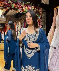 Alternative view of MIDNIGHT BLUE HANDWORK PLAZZO SUIT SET