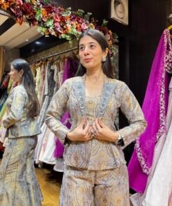 Alternative view of GOLD GRAY PAISLEY PEPLUM CO-ORD SET BROCADE