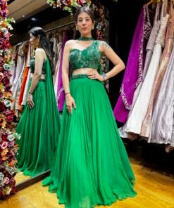 RAW MANGO ONE SIDE SHOULDER BLOUSE WITH CREPE SKIRT