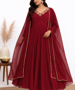 SHAYNA RED HANDWORK ANARKALI SUIT WITH DUPATTA