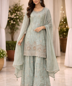 SHEENA HEAVY SHARARA SUIT WITH HANDWORK-MINT BLUE