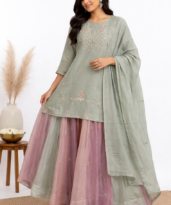 YALINA PISTACHIO GREEN SUIT WITH SKIRT