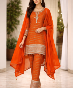 PHOOLKARI HEAVY BELLBOTTOM PLAZZO SUIT-RUST