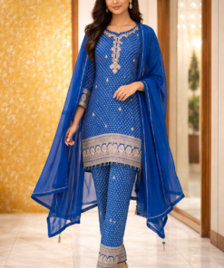 PHOOLKARI HEAVY BELLBOTTOM SUIT-DARK AQUA BLUE