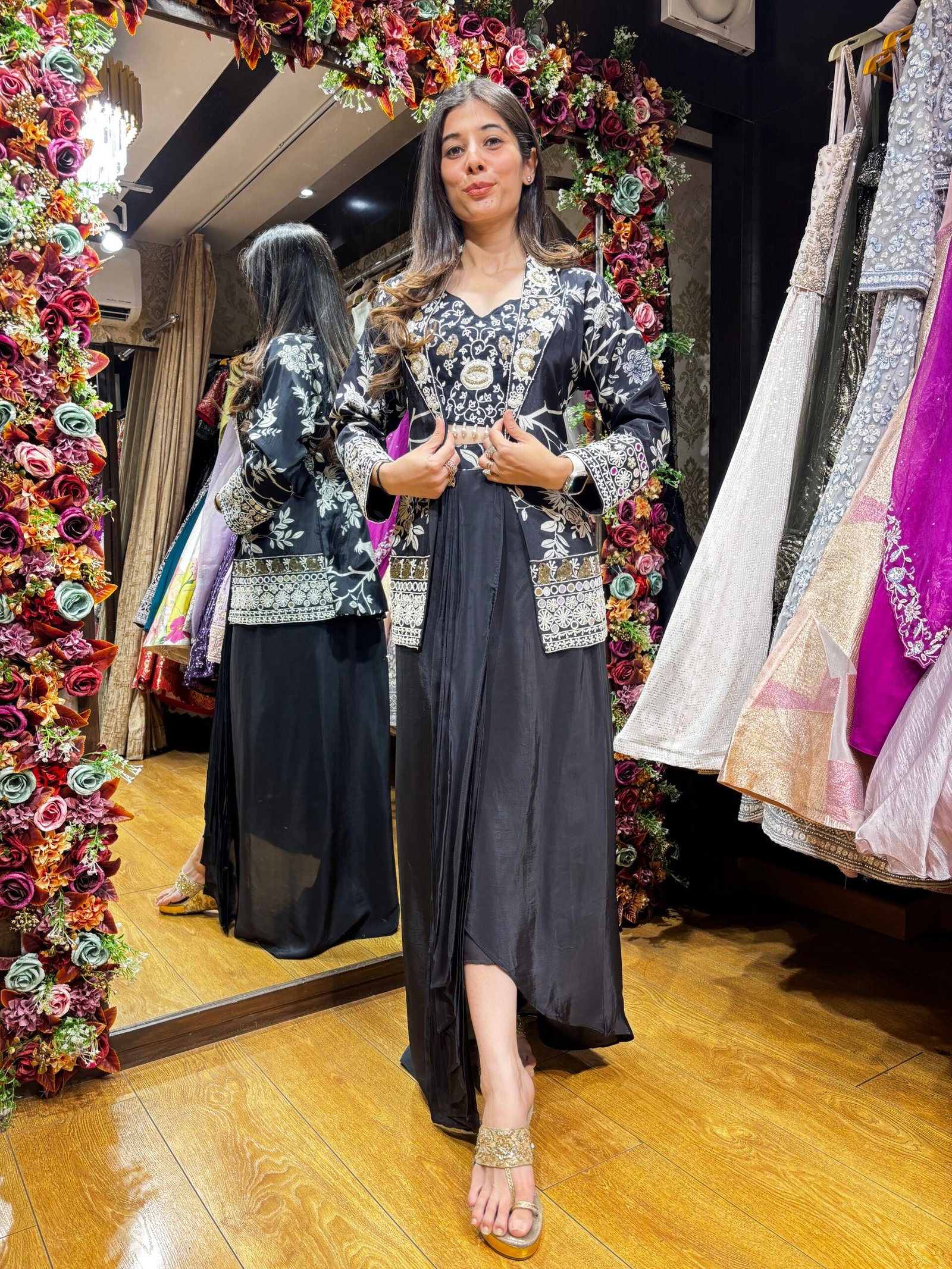 BLACK LUXE PLEATED SKIRT WITH BLAZER