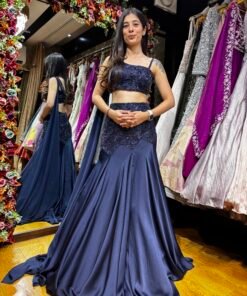 MIDNIGHT BLUE STYLISH FISH CUT WITH ONE SIDE SHOULDER BLOUSE