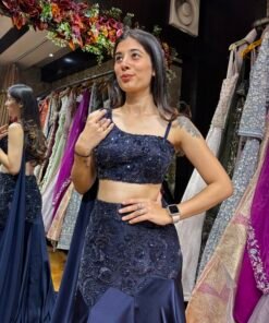 Alternative view of MIDNIGHT BLUE STYLISH FISH CUT WITH ONE SIDE SHOULDER BLOUSE