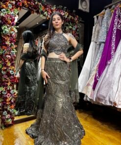 OLIVE GREEN HEAVY FISH CUT WITH HALTER NECK