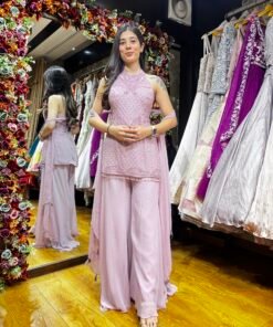 BLUSH AURA HALTER NECK HAND WORK SHARARA SET SUIT