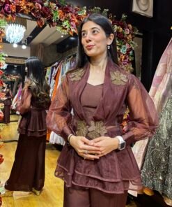 Alternative view of MOCHA BROWN ORGANZA CO-ORD SET