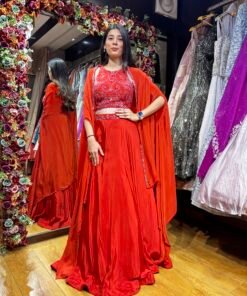 RUST TANGERINE LENGHA CHOLI WITH CAPE SET