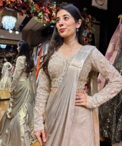 Alternative view of PEARL GOLD LUXE FULL SLEEVES DRAPE SAREE