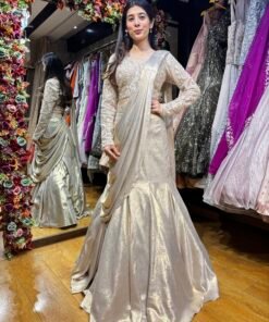 PEARL GOLD LUXE FULL SLEEVES DRAPE SAREE