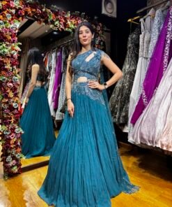 ADAH PEACOCK BLUE DRAMATIC WESTERN STYLE LENGHA CHOLI
