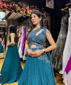 Alternative view of ADAH PEACOCK BLUE DRAMATIC WESTERN STYLE LENGHA CHOLI