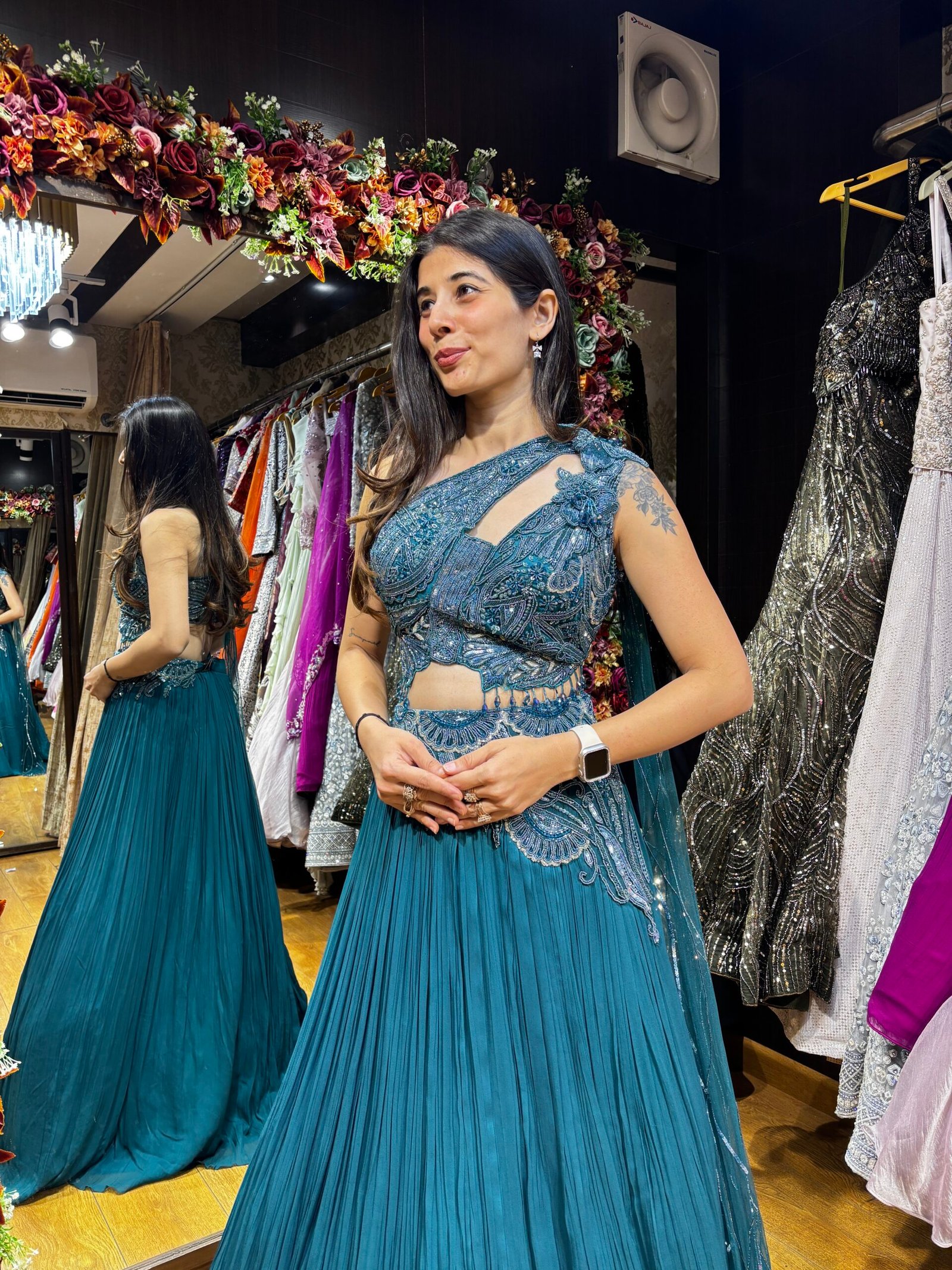 ADAH PEACOCK BLUE DRAMATIC WESTERN STYLE LENGHA CHOLI - Image 2