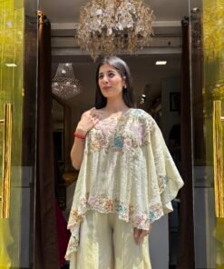 Alternative view of BEIGE IVORY STYLISH DIVA PLAZZO SET WITH ONE SIDE SHOULDER CAPE