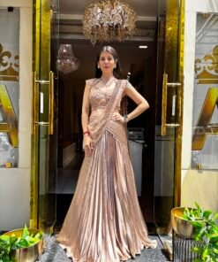 CHAMPAGNE BLUSH DRAPE COUTURE SAREE SET