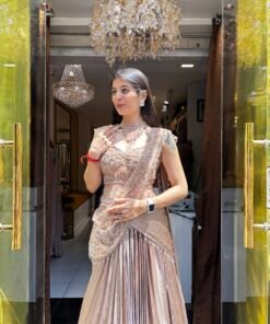 Alternative view of CHAMPAGNE BLUSH DRAPE COUTURE SAREE SET