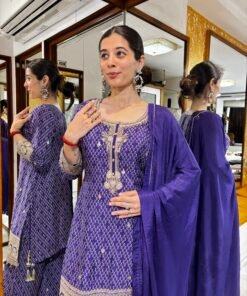 Alternative view of PHOOLKAR DARK PURPLE BELL BOTTOM HEAVY SUIT