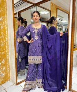 PHOOLKAR DARK PURPLE BELL BOTTOM HEAVY SUIT