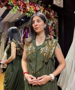 Alternative view of NOORIKA OLIVE COWL GOWN WITH CUMIN COLLAR BLAZER