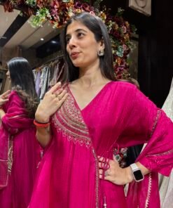 Alternative view of MEHAR ROYAL HOT PINK ANARKALI SUIT WITH DUPATTA