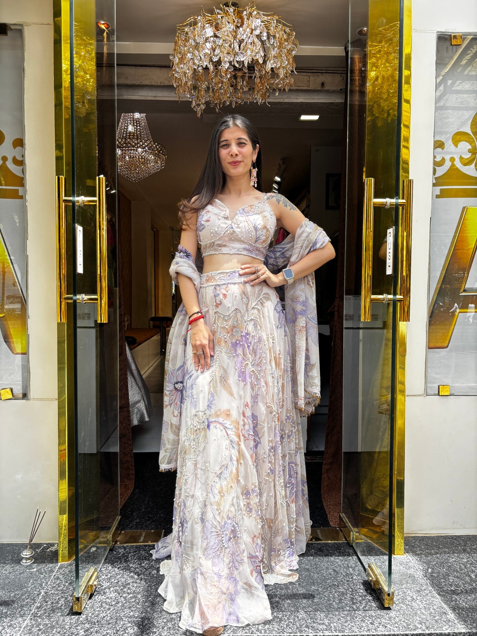 AAFREEN BLUSH LAVENDER FLORAL LENGHA WITH DUPATTA CUM JACKET