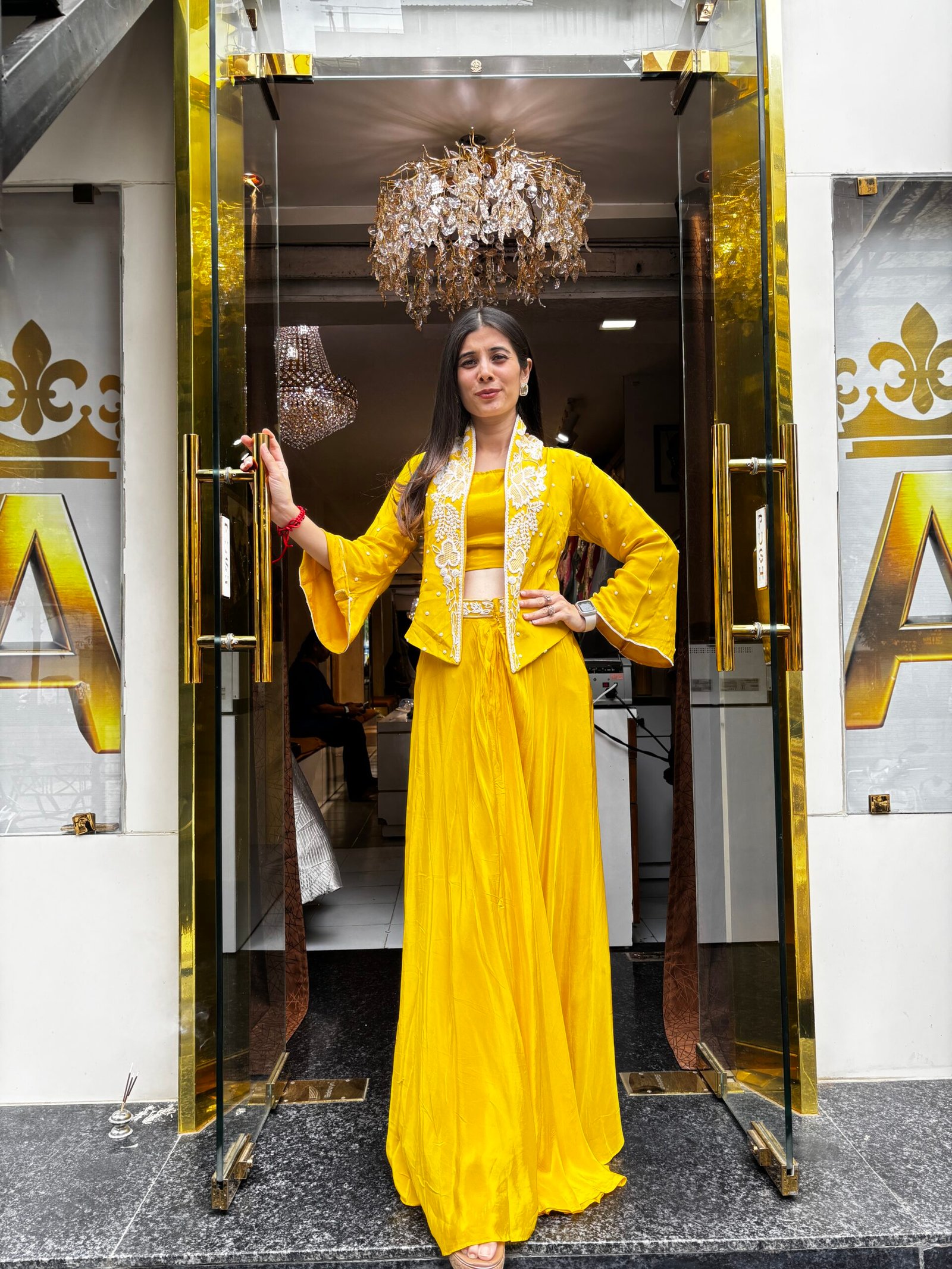 INAAYAT YELLOW STYLISH SKIRT WITH CUMIN COLLAR BLAZER