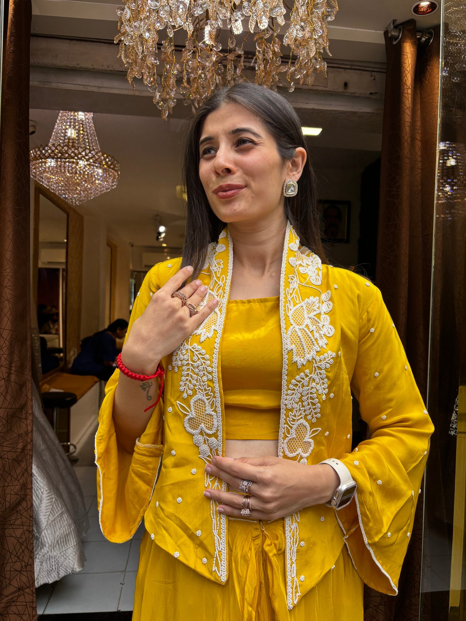 INAAYAT YELLOW STYLISH SKIRT WITH CUMIN COLLAR BLAZER - Image 2