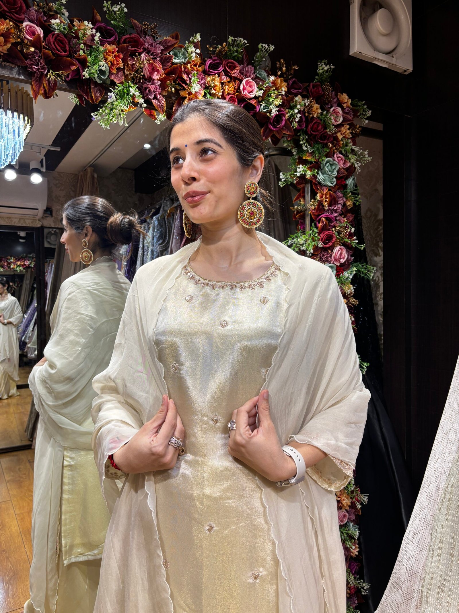 MEHROOM BEIGE IVORY GLASS TISSUE PLAZZO SUIT WITH DUPATTA - Image 2