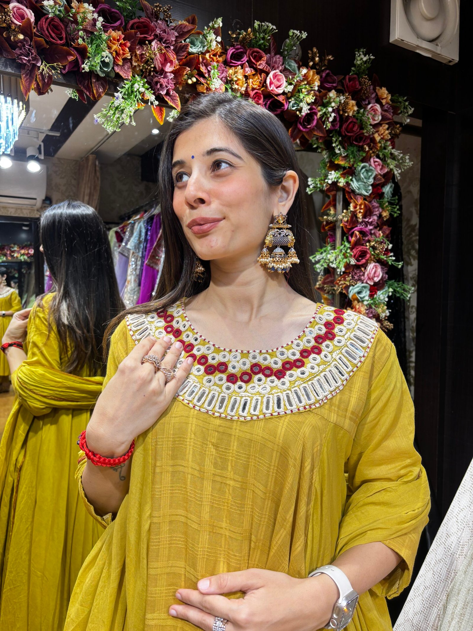 MUSTARD YELLOW MUL COTTON ANARKALI SUIT WITH DUPATTA - Image 2