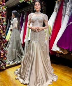 CHAMPAGNE GOLD BLINGY DESIGNER MERMAID SKIRT WITH CAPE SET