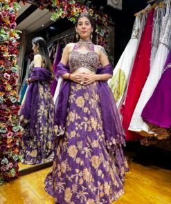 NOOR FLORAL LENGHA CHOLI WITH DESIGNER BLOUSE-DARK PURPLE