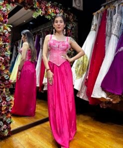 BARBIE PINK PLEATED SKIRT WITH CROSET TOP