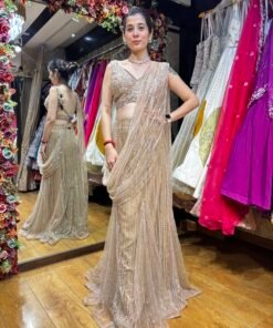 GOLD HEAVY SHIMMERY FISH CUT DRAPE SAREE