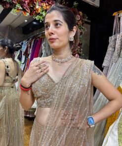 Alternative view of GOLD HEAVY SHIMMERY FISH CUT DRAPE SAREE