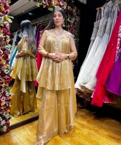 SUNEHRI GOLD TISSUE PEPLUM STYLE PLAZZO SET