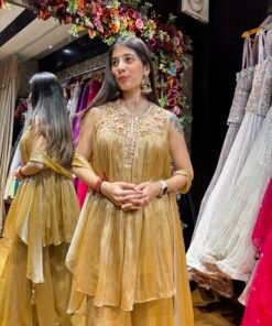 Alternative view of SUNEHRI GOLD TISSUE PEPLUM STYLE PLAZZO SET