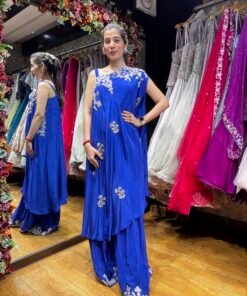 NOORI ELECTRIC BLUE PLAZZO WITH ONE SIDE SHOULDER CAPE