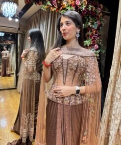 Alternative view of SUNEHRI CLASSY CORSET SET WITH HEAVY BOAT NECK CAPE-BRONZE GOLD