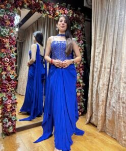 NOORANI ELECTRIC BLUE SKIRT SET WITH DRAMATIC BLOUSE & NECK DUPATTA