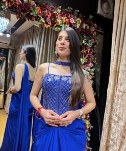 Alternative view of NOORANI ELECTRIC BLUE SKIRT SET WITH DRAMATIC BLOUSE & NECK DUPATTA